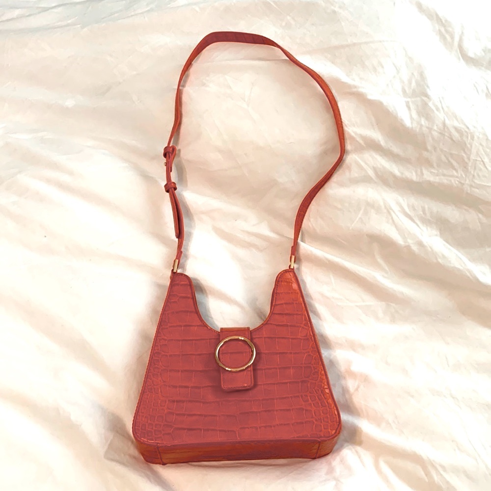 Anthropologie Orange Textured Shoulder Bag with Metal Detail